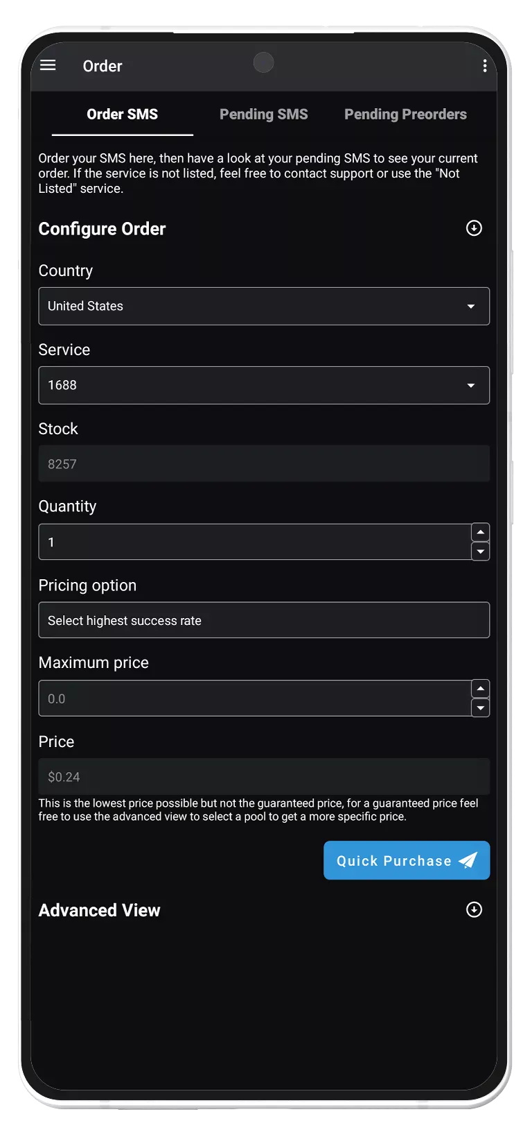 Android SMSPool app